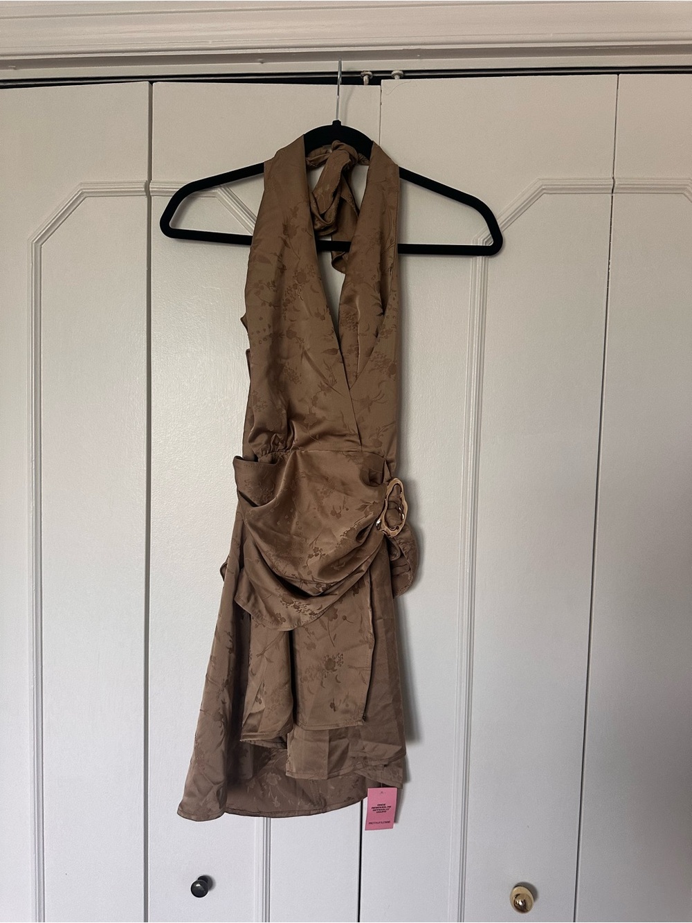 PrettyLittleThing Taupe Halter Draped Mini Dress
